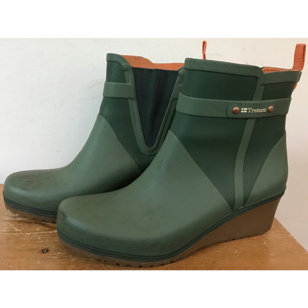 Tretorn Plask Sea Spray Green Rubber Waterproof Rain Snow Wedge Boots 9.5 40